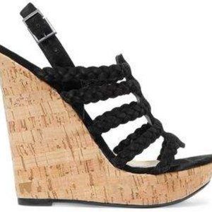 Schutz Wedges Braided Suede Cork Strappy Sandals